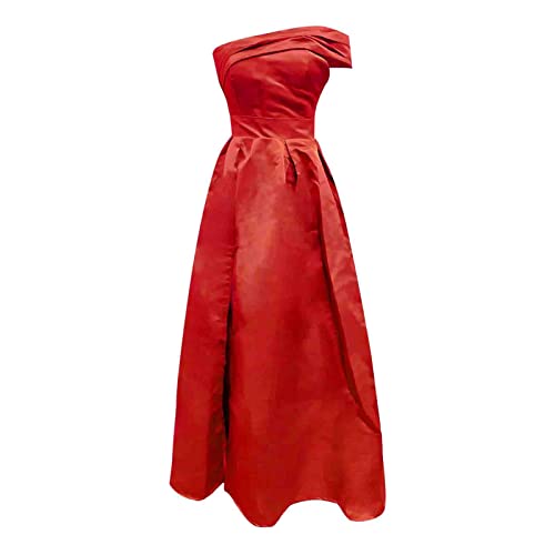 Robe en satin vert à haute fente et une épaule pour grande taille