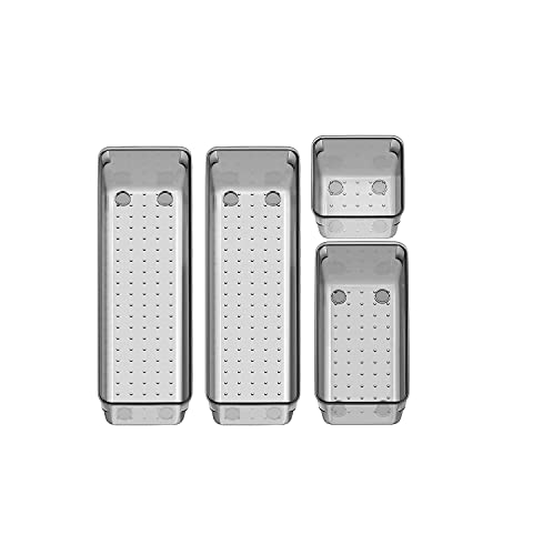 Image of Regalo Desk Drawer Organizer Trays Various Size Bathroom Drawer Tray Dividers Plastic Vanity Organizers Storage Bins for Makeup Dresser Kitchen Office (Clear) (4PC, Black)