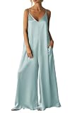 EGOCKAL Womens Satin Wide Leg Jumpsuits Dressy Casual Flowy Spaghetti Strap Date Night Rompers One Piece Outfits