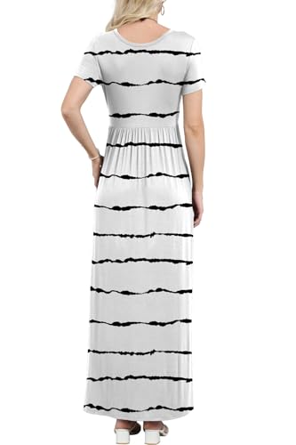 Image of EUOVMY Women's Short Sleeve Loose Plain Maxi Dresses Casual Vacation Long Dresses with Pockets