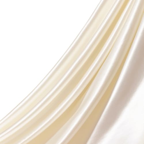 Q&J Fabric Co. Beige Satin Fabric By the Yard Soft Charmeuse Silky Cloth 55 INCH Width for DIY Sewing Crafts Wedding Dresses Backdrops & Party Decor | Smooth Shiny & Wrinkle-Resistant (1 Yard)