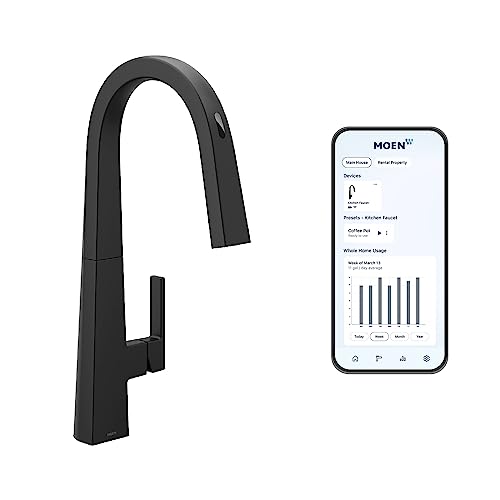 Moen Nio Matte Black Smart Faucet Touchless Pull Down Sprayer, Modern Kitchen Faucet with Voice Control and Power Boost, S75005EVBL