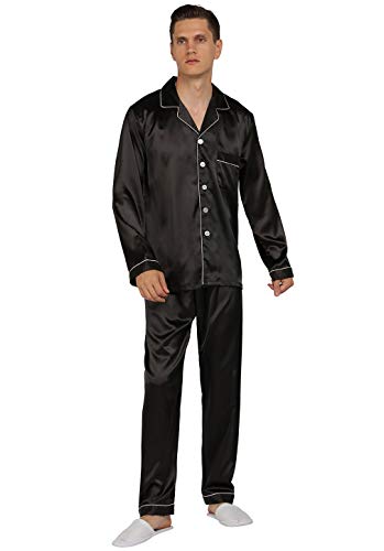 Yimanie Mens Silk Satin Pajamas Set Classic Sleepwear Loungewear (Large, Black) #TOP6