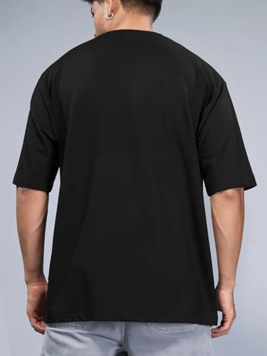 Image of LEOTUDE Casual Half Sleeve Cottonblend Printed Round Neck Drop Shoulder Oversized Tshirt for Man (Color Brown)
