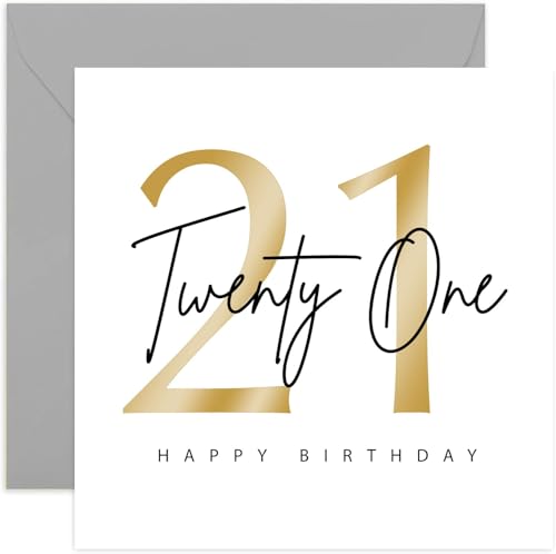 Old English Co. - Tarjeta especial de cumpleaños número 21 para mujeres y hombres, tarjeta de cumpleaños número 21 de lámina dorada, regalo de cumpleaños para él o ella, hijo, hija, nieto, nieta,
