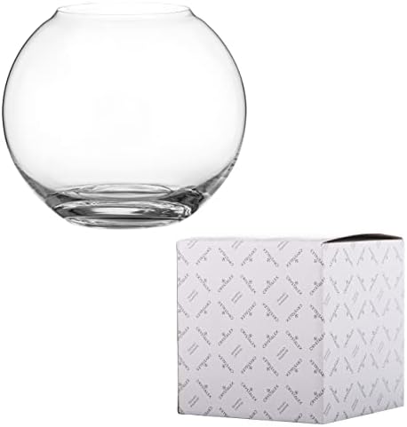 Sphere Vase - Decorative Crystal Glass Vase - Rounded Globe Fish Bowl Shape Ideal for Bouquets and Other Decorations - 17.5cm