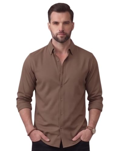 Image of NexaFlair Men's Regular Fit Solid Pattern Laffer Cotton Shirt with Long Sleeve Collared Neck Standard Length and Button Down Closure Type | Mens Casual Shirts | Man's Formal Shirts
