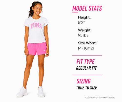 Image of PUMA Girls Active Shorts Set - 3 Piece Performance T-Shirt, Tank Top, Gym Shorts - Summer Athletic Outfit for Girls (7-14)
