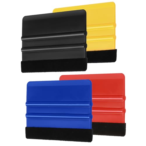 4 Stück Youzzei Rakel mit Filzkante, Folienrakel mit Filzkante Filzrakel, Kunststoff Rakel Folierungs Werkzeug für Verklebung von Folie Wandtattoo, Fensterfolie Tönungsfolie Rakel für Auto