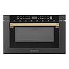 ZLINE Autograph Edition 24 12 cu ft Built in Microwave Drawer in Black Stainless Steel and Polished Gold Accents