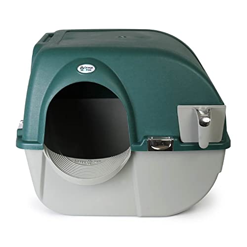 Omega Paw VMRA20-1-PR Premium Roll 'N Clean Large Self Cleaning Litter Box with Integrated Litter Step and Unique Sifting Grill, Forest Green