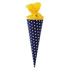 goldbuch 93 552 Geschwistertüte aus Stoff, dunkelblaue Schultüte mit blauen Sternen, Geschenkverpackung mit gelbem Filzverschluss (ohne Verschlussband), Zuckertüte rund, Länge 35 cm, Ø 11,5 cm, Blau