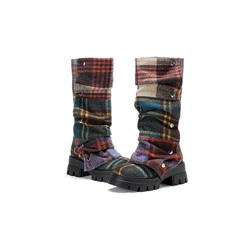 Image of Women's Embroidered Western Cowboy Mid-Calf Boots - Rider Boots - Mid-Height Boots Above Knee with Diamond Inlays