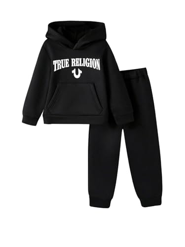 Image of SOLY HUX Toddler Boy's Sweatsuits 2 Piece Fall Outfits Letter Graphic Long Sleeve Hoodies Sweatshirt and Sweatpants Set Black Letter 7Y