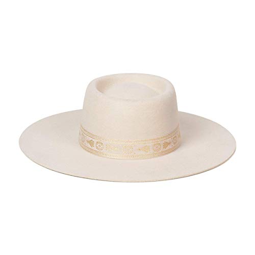 Lack of Color Women s Juno Boater Wool Hat with Brocade Ribbon Trim (Cream, Small (55 cm))