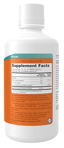 Image of NOW Foods Supplements, Colloidal Minerals Liquid, Plant Derived, Essential Trace Minerals, Raspberry, 32-Ounce