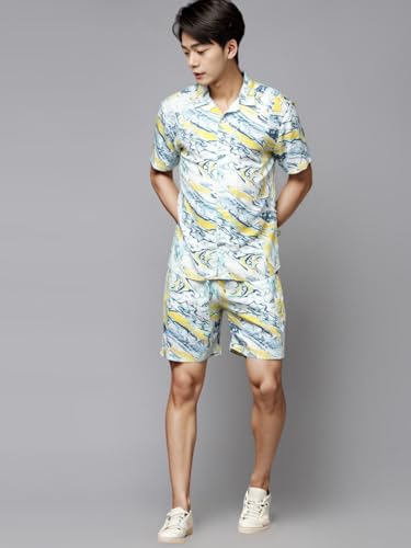 Image of Rigo Men's Rayon Printed Relaxed Night Suit Set Casual Co-Ords Set|Shirt And Short Set