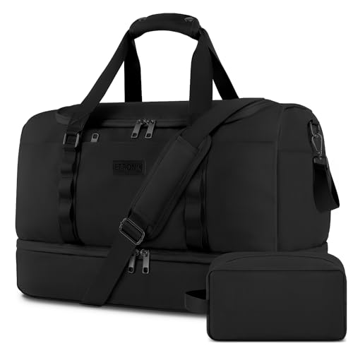 ETRONIK Black Duffle Bag with Shoe Compartment - Travel, Gym, and Weekend Bag for Men and Women