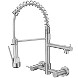 AIMADI Wall Mount Faucet,Commercial Sink Faucet with Sprayer, Dual Handles Utility Sink Faucet for Kitchen Laundry Restaurant,Stainless Steel