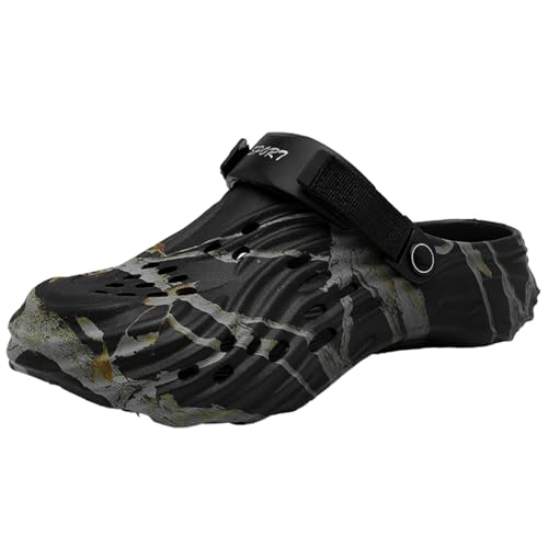 Sandalias al aire libre tipo zueco para hombre, calzado casual negro y calado en talla 46