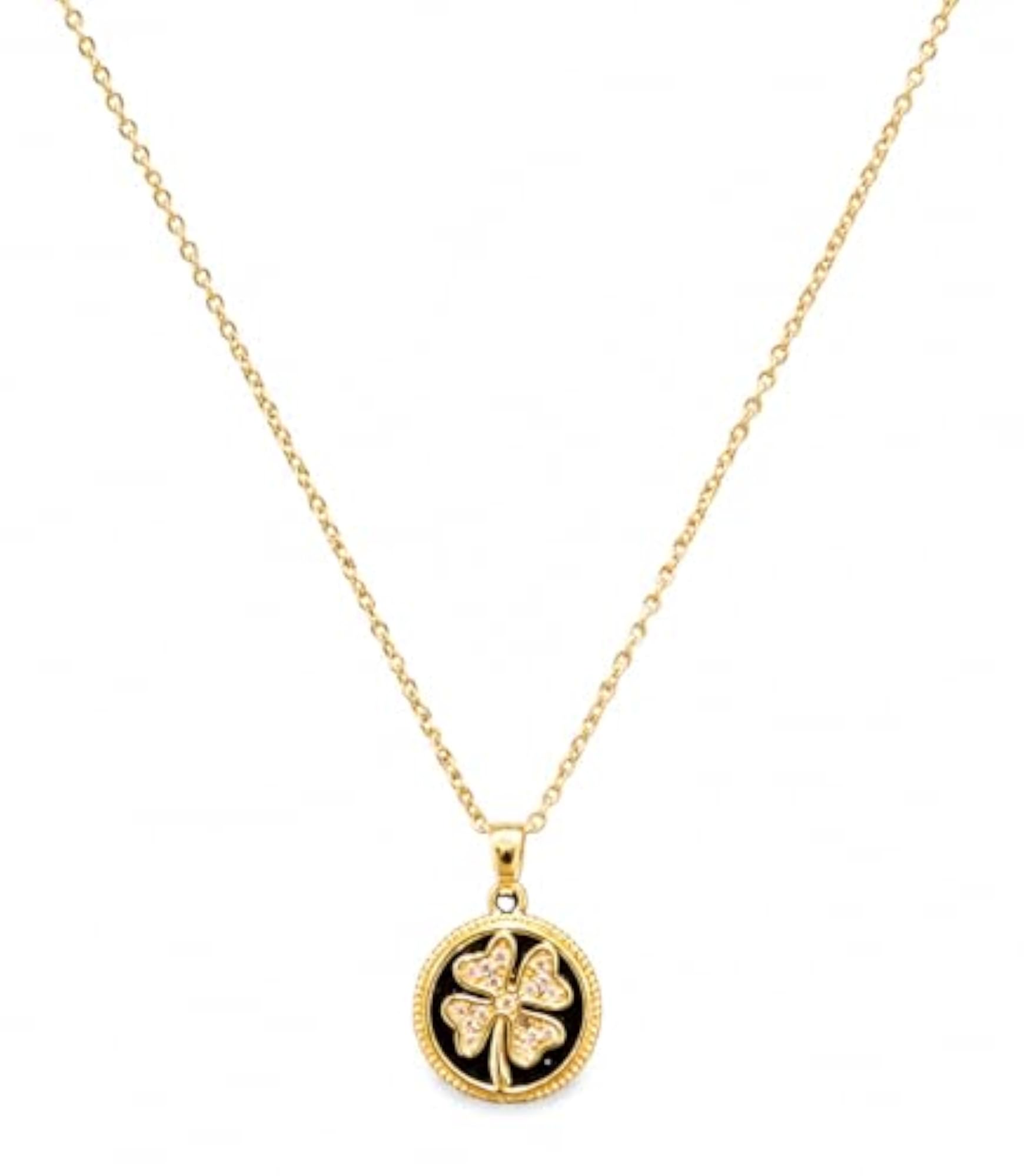 Four-Leaf Clover Pendant Necklace, Gold & Black