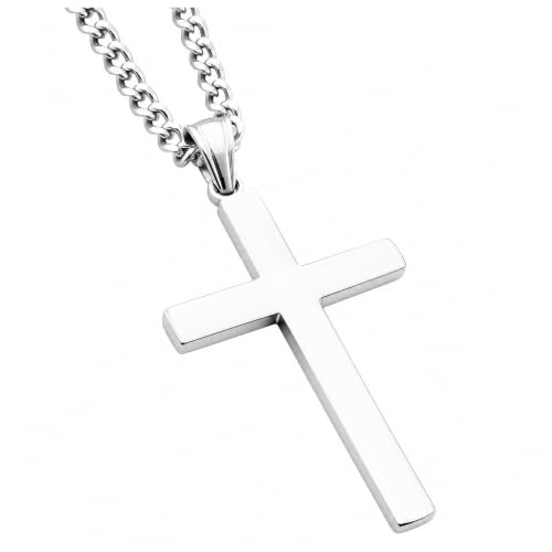 Image of 14K Mens Women Sterling Silver Traditional Cross Pendant 3mm Italian Cuban Chain Necklace for men women Fashion Jewelry,Wear Alone or with Pendant