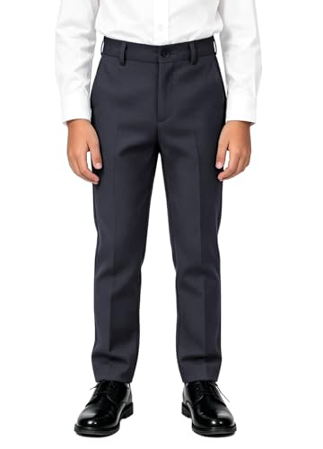 Boys' Dark Grey Flat Front Dress Pants Kids School Uniforms Pants Size 10