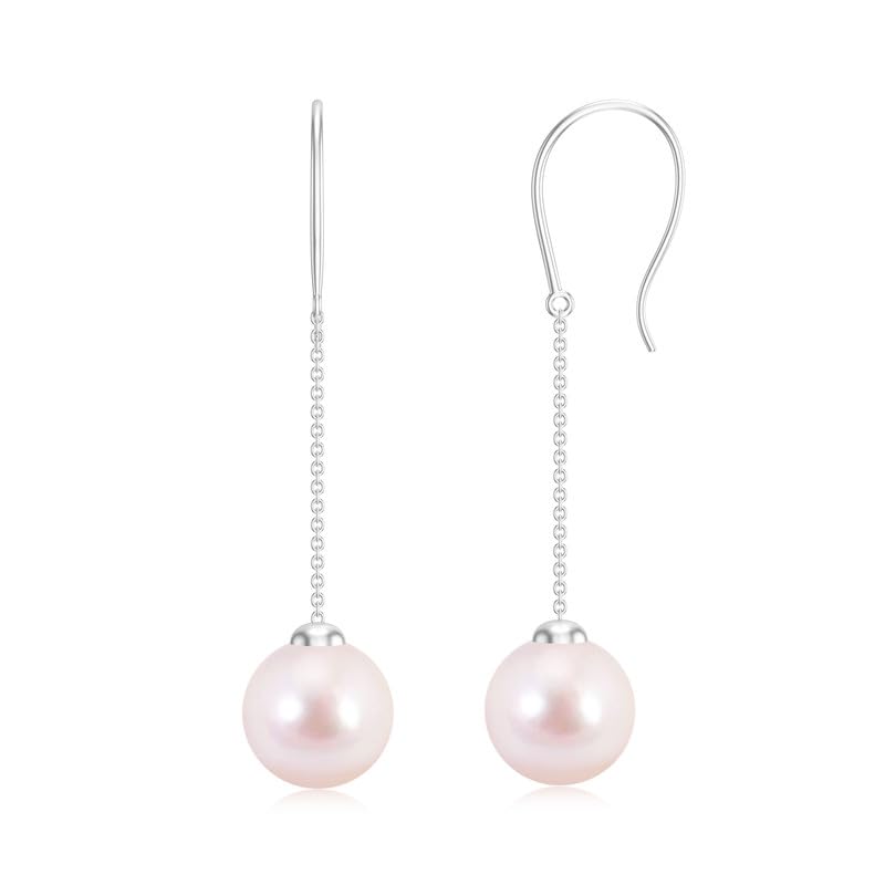 Image of Goldhartz 925 Sterling Silver Akoya Pearl and Moissanite Diamond Drop Earrings, 10MM Pearls, 14K Gold Micron Plated, Best Gift for Weddings, Anniversaries & Birthdays
