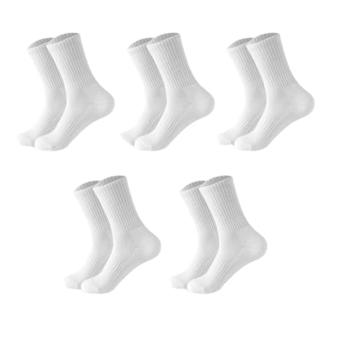 5 Pairs Men Cotton Long Sports Socks (5 White One Size)