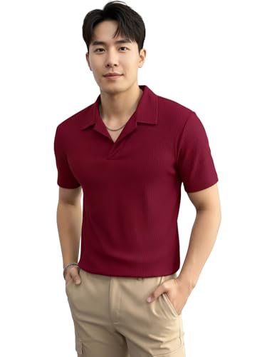 Image of madfrog Men's Solid Polo Neck Half Sleeve T-Shirt - Soft & Breathable Cotton Blend, Regular Fit Comfortable Casual Top for Office