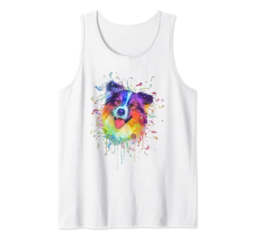 Colorido Splash Art Australian Shepherd Retrato Aussie Camiseta sin Mangas