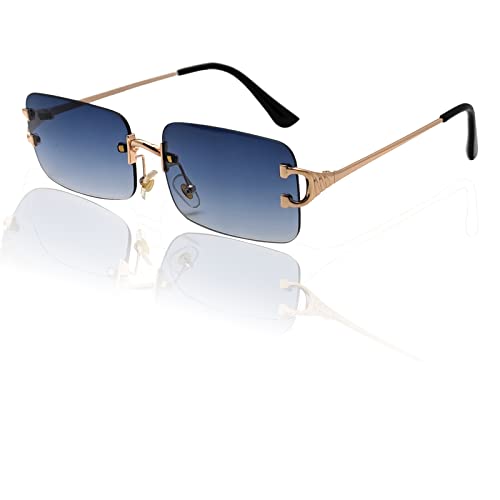 Rimless Sunglasses for Men Women 90s Frameless Rectangle Tinted Lens Sun Glasses Shades