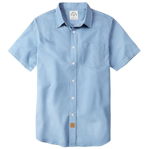 Image of Dubinik Mens Short Sleeve Button Down Shirts Soft Breathable Summer Vintage Regular Fit Lightweight Men's Casual Shirt
