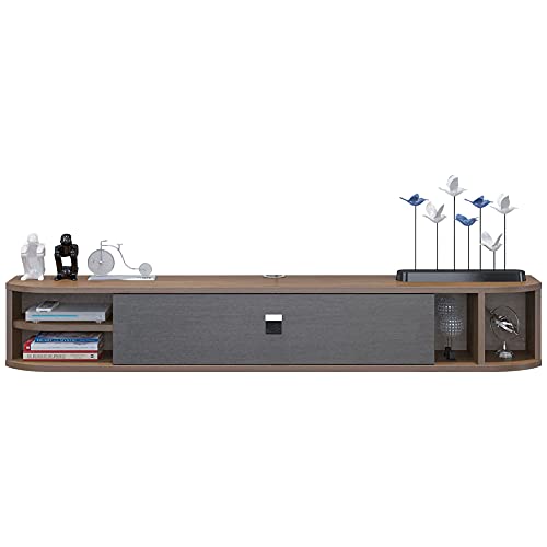 Meuble TV flottant en bois massif - Console suspendue pour décodeur et routeur WiFi