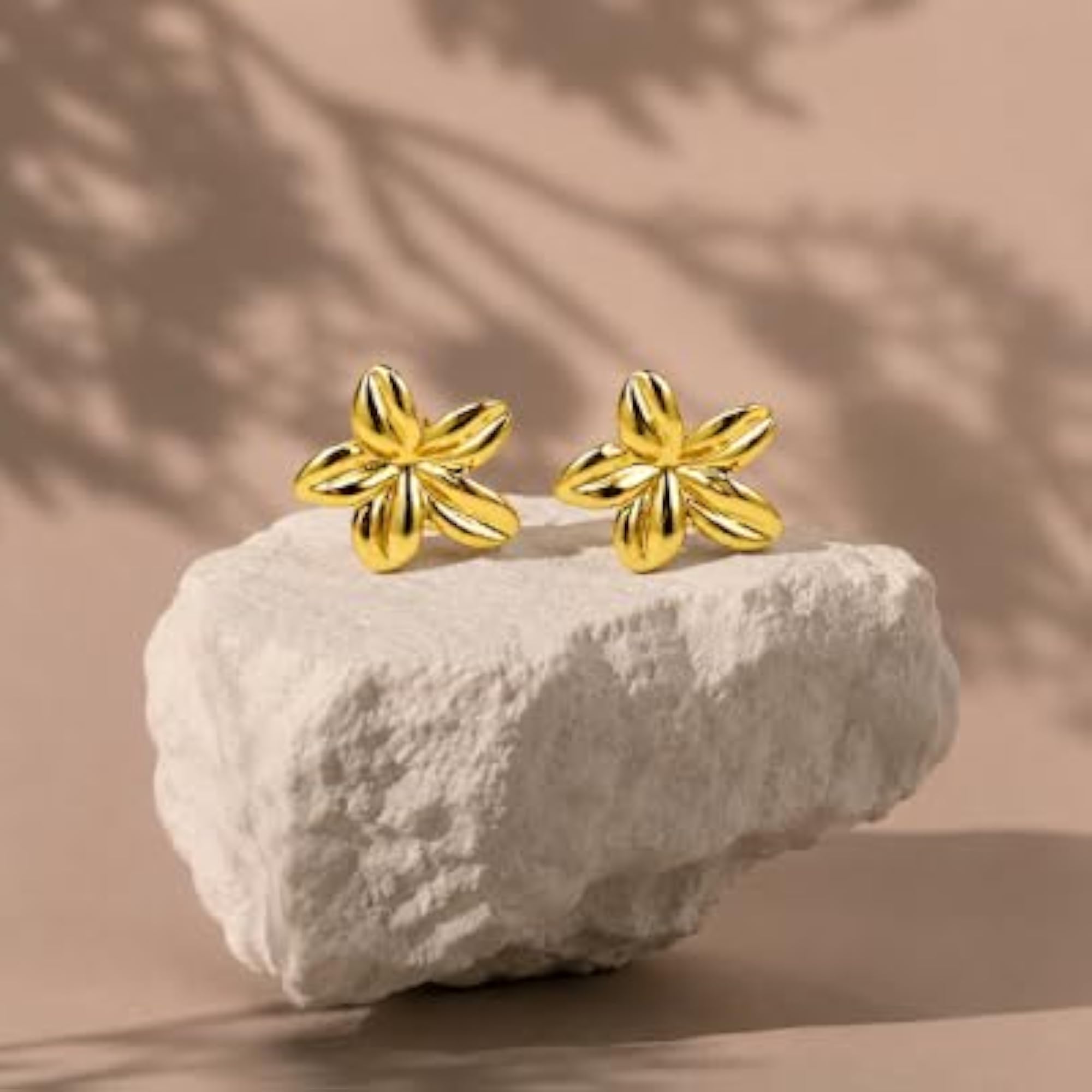 Women's 18K Gold Plated Chunky Orchid Flower Stud Earrings, Bold