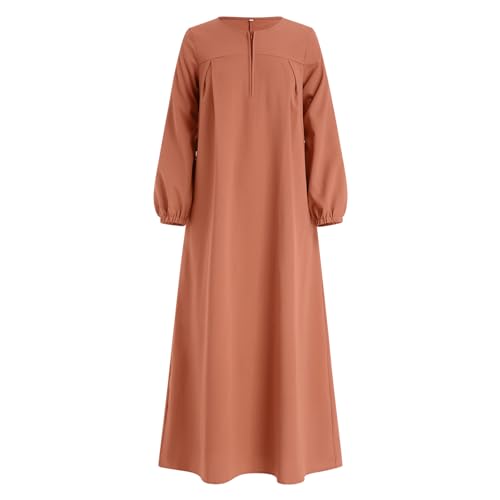 Image of ODIZLI Ramadan Women's Muslim Abaya Prayer Dress Kaftan Dubai Islamic Dress Long Sleeve Stand Collar Zip Up