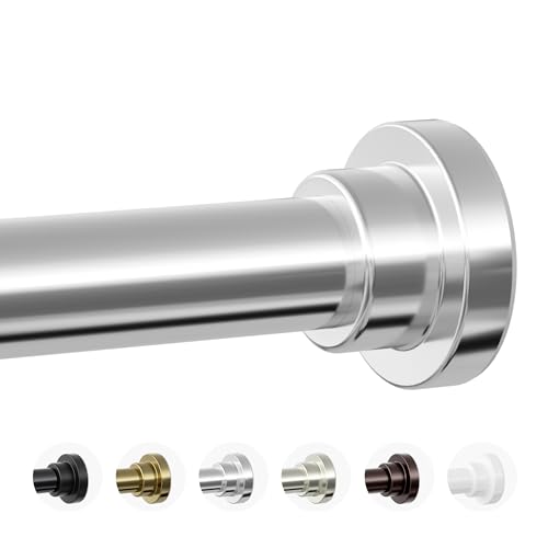 Image of Mcrbeay Shower Curtain Rod, 1 inch Diameter Heavy Duty Tension Shower Rod, Non Slip Adjustable 28-102 inch No Drilling Shower Curtain Rods Spring Tension For Bathroom, Shower Stall, No Rust, Silver