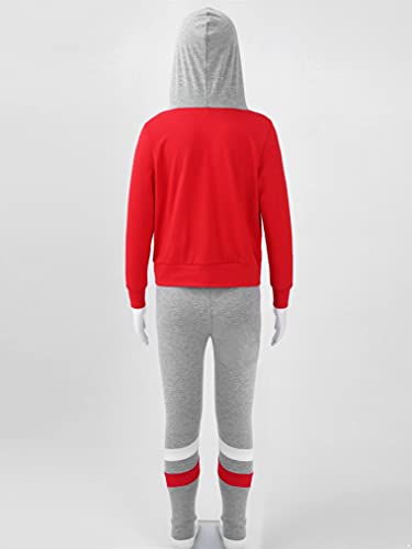 YEAHDOR Kids Girls Patchwork Jacket Hooded and Leggings Set Outdoor Running Jogging Tracksuits Casualwear4