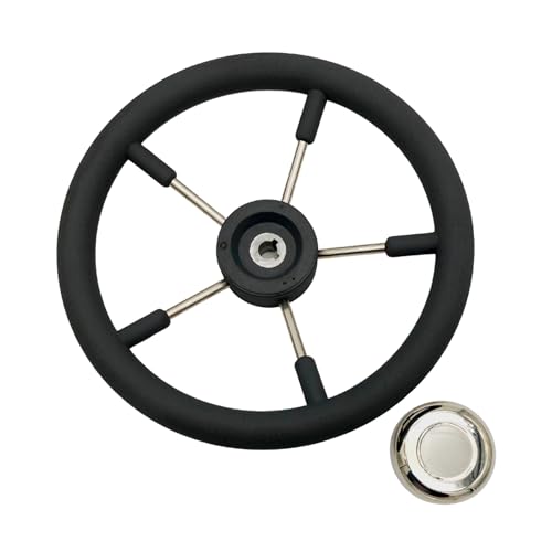MARINE CITY Boat Steering Wheel, 316 Stainless Steel, 13-7/8 Inch, Gray Foam Grip, 5 Spokes, 3/4-Inch Shaft, Ideal for Boats, Marines, and Yachts