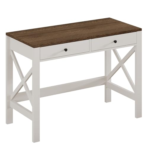 ChooChoo Farmhouse Desk 39" Computer Desk with Drawers, Small Study Writing Table with Stable X Frame for Home Office