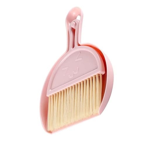 WPKD BLUEIY Mini Besen Kehrschaufel Set, Handheld Reinigungswerkzeug mit Smile Face Design, Tragbare Winzige Bürste und Kehrschaufel für Tischplatte und Büro, Rosa