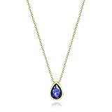 18K Gold Royal Blue Birthstone 7x10mm teardrop Necklace for Women Solitaire Cubic Zirconia Jewelry Mothers Day Anniversary Birthday Gifts for Women Mom Wife Friends(royal blue)
