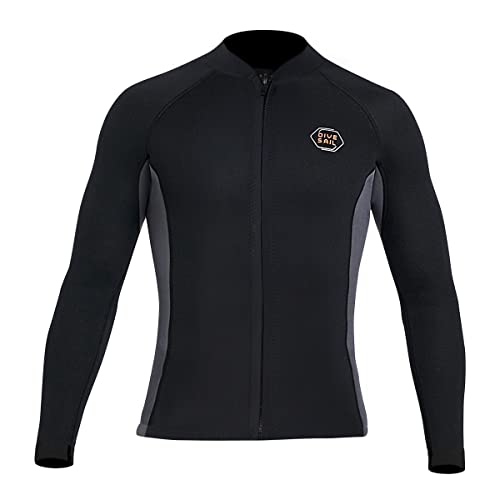 Wetsuit Tops 2mm Neoprene Wetsuit Jacket Men Women Front Zip Long Sleeve Diving Suit for Swimming Surfing Snorkeling Kayaking Scuba Diving S Size
