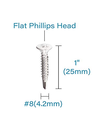 Image of IMScrews 25pcs #8 x 1 Stainless Flat Head Phillips Self Drilling Screws, 410 Stainless Steel Full Thread Sheet Metal Tek Wood to Metal Screws