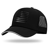 Oversize XL XXL XXXL American Flag Trucker Hat, Waterproof Quick Dry Snapback Hats, Large USA Baseball Cap for Men Big Heads, Breathable Mesh Side, Adjustable Fit, Black/Black Flag