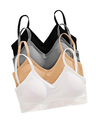 Seamless Padded Bralettes for Women No Underwire, V Neck Sports Bra, Low Back Bra Wireless, Sleep Bras for Women