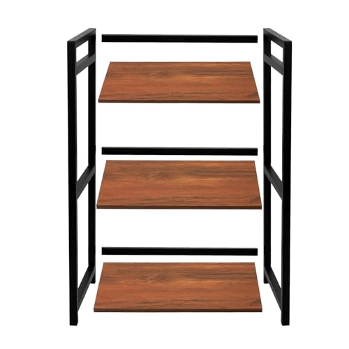 Image of REMANENCE 3-Layer Microwave Stand, OTG Stand, Microwave Oven Platform Rack, Kitchen Storage Shelf (Walnut Brown & Black Pipe,Alloy Steel;Engineered Wood, Tiered Shelf) (Black)