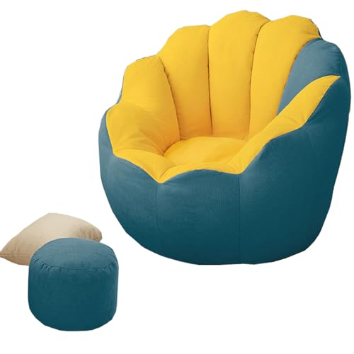 Sofá perezoso con forma de calabaza con reposapiés y almohada, puf suave para adultos y adolescentes, perfecto para jugar, leer y relajarse (E 70 cm)