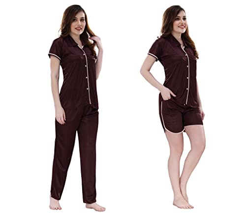 Image of Romaisa Women's Satin Night Suit Set for Women - Stylish Pajama Set Sleepwear Lounge Wear Comfortable Nightwear