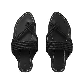 Nots & Cross Black Leather Kolhapuri Chappal for Men | Handmade Genuine Leather Sandals | Comfortable Traditional Indian Footwear for Weddings, Festivals & Daily Wear-image-32